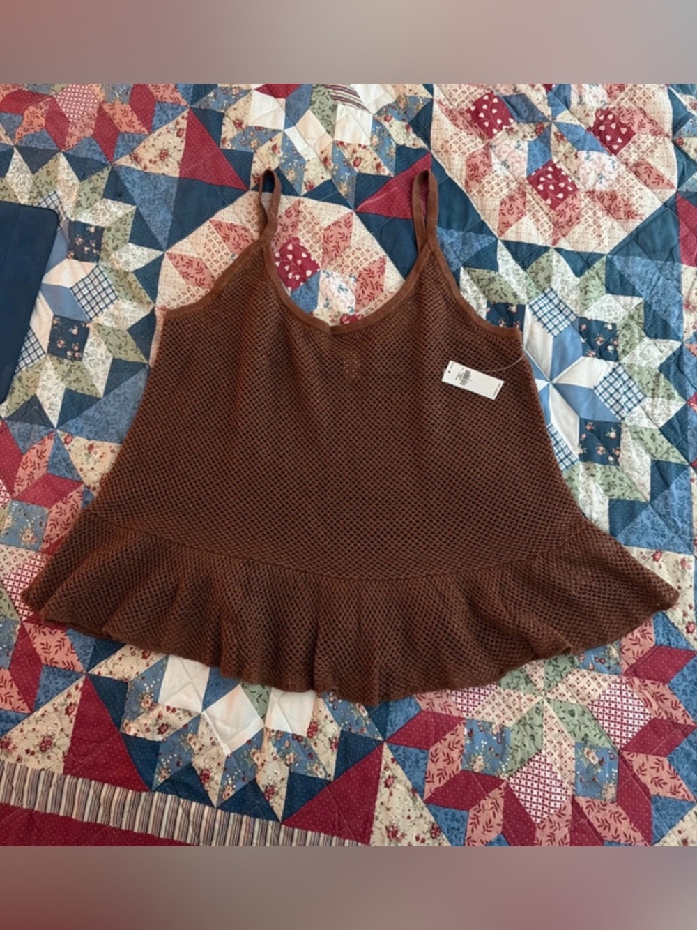 Old Navy Brown Ruffle-Hem Mesh Cami